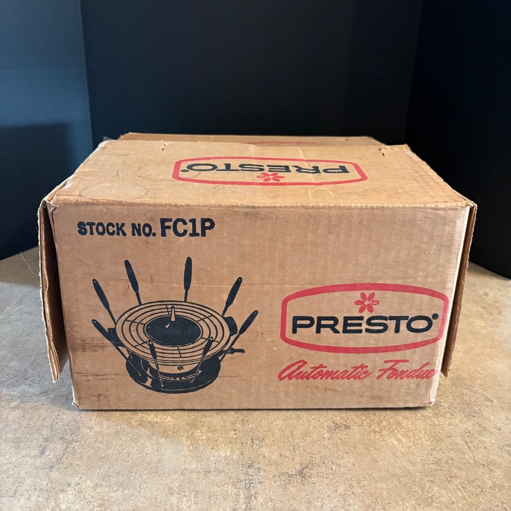 Vintage 70's Presto Automatic Red Fondue Pot with 8 Stainless Steel Fondue Forks